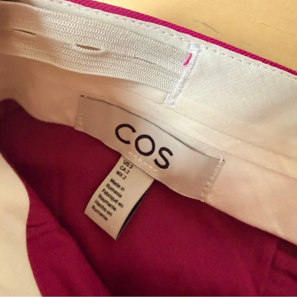 COS Bright Magenta Trousers Wide Leg - Adjustable Waist -Pockets 2 Linen Blend